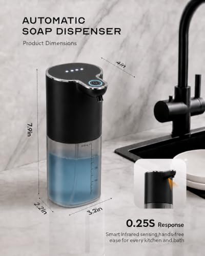Image of Aluan Automatic Soap Dispenser for Bathroom, 400ml Touchless Automatic Hand Wash Dispensers with 4-Level Adjustable Foam Modes, IPX5 Waterproof Type-C Rechargeable Sensor Handwash Dispenser