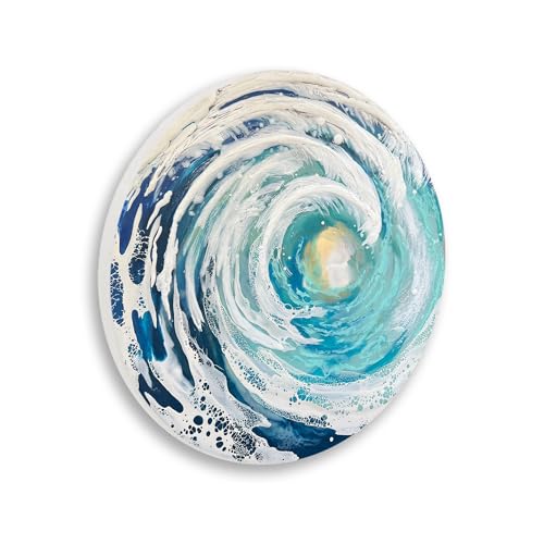 Stupell Industries Round Sea Waves Nautical Ocean Wood Wall Art, Design by Stacy Gresell - Ready To Hand - Sturdy Plaquard - Inspirational Gift - Made in USA - Artist Commissioned