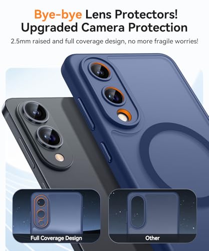 Image of CANSHN Designed for Samsung Galaxy S25 Edge Case (2025) [Full Camera Protection] [Compatible with Magsafe] Translucent Matte Back Protective Phone Cover, Deep Blue