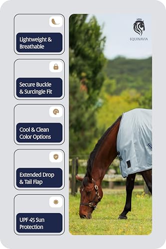 Image of Equinavia Gard Horse Fly Sheet Nylon Mesh Equine Fly Sheet for Horses, Pony | Turnout Horse Fly Sheets, Breathable Pony & Horse Sheet, Lightweight, Against Pests, Sun UV Protection, Light Blue, 69 in