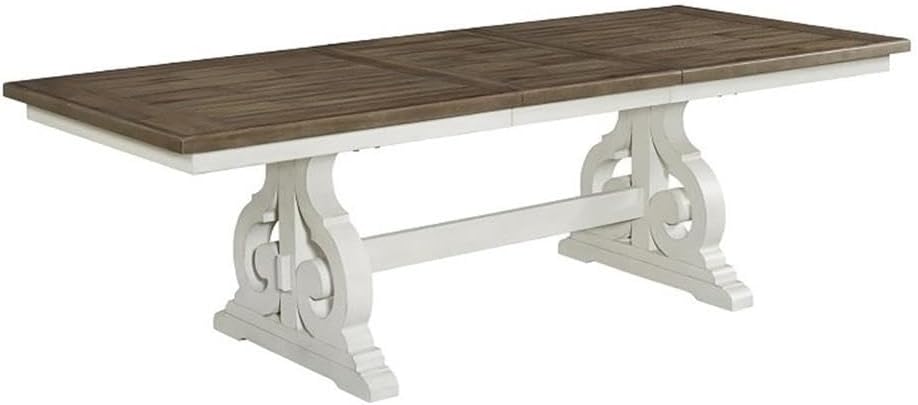 Intercon Drake 76-98" Wide Trestle Table, Rustic White & French Oak