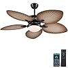 Tropical Ceiling Fans with Lights 52 Inch Indoor Outdoor Palm Leaf Ceiling Fan for Patios Porch Bedroom RemoteAPP Control Dimmable 6 Speeds Reversible Wood Grain