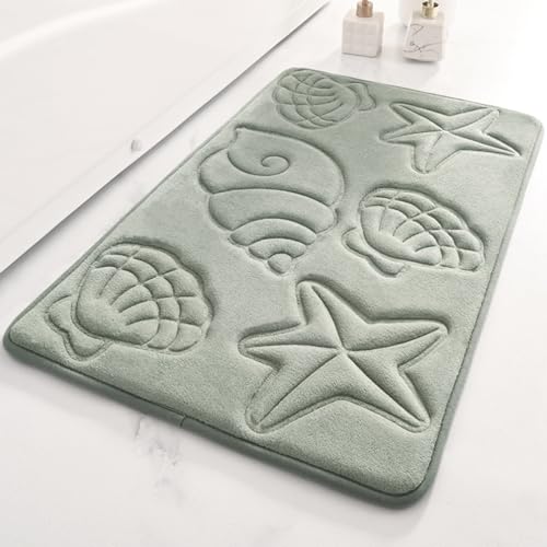 YongXinMY Tappeto da bagno assorbente in memory foam, con retro antiscivolo, morbido tappetino da bagno con stella marina e conchiglie, ad asciugatura rapida, per bagno, WC, vasca da pavimento
