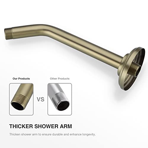 9 Inch Angled Shower Arm With Flange,Wall-Mounted Heavy Duty Stainless Steel, Shower Head Extension Extender Pipe Arm, For Fixed Bathroom Shower Head,Brushed Gold #TOP5