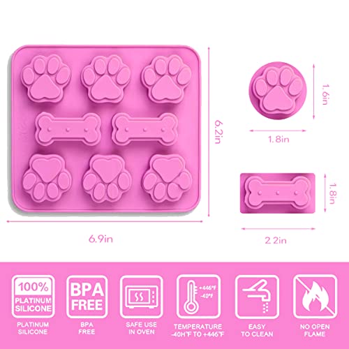 2 Pcs Silicone Puppy Treat Molds, Dog Paw And Bone Mold Ice Cube Mold, Jelly, Biscuits, Chocolate, Candy Baking Mold, Oven Microwave Freezer Dishwasher Safe-Pink & Blue (2) #TOP1