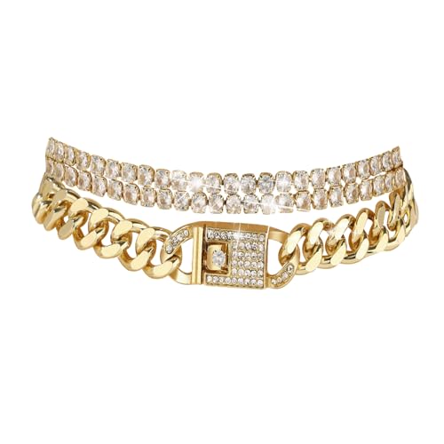 14K Gold Anklets for Women Waterproof Rhinestone Ankle Bracelet Layered Cuban Link Chain Diamond Anklet Beach Jewelry for Women