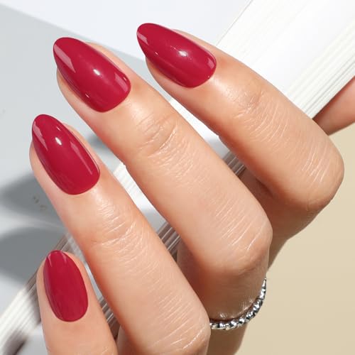 UNA GELLA Red Press On Nails Almond: Valentine's Day Soft Gel Press Ons with Nail Glue, 16 Sizes - 32 Reusable Short Fake Nails Kit, Mani Gift