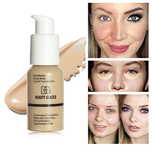 Foundation,Flawless Soft Matte Liquid Foundation 24Hr Oil Control Concealer Foundation Makeup (#103 Warm Peach) #TOP3