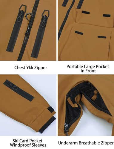 GSOU SNOW Women Men Ski Jacket Snowboard Snow Coat Waterproof Windproof Snow Jacket Insulated Hooded Warm Winter Brown XL - Thumbnail 5