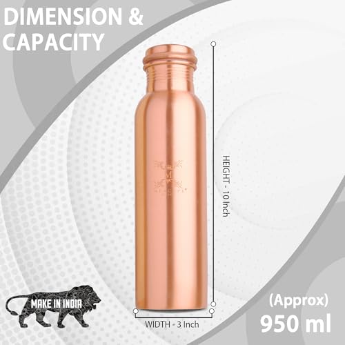MERCAPE Copper Charge 950 Water Bottle, 1 Piece, Pure Copper, Leak-Proof, 16oz/475ml, BPA Free, Dishwasher and Microwave Safe (Design 3)