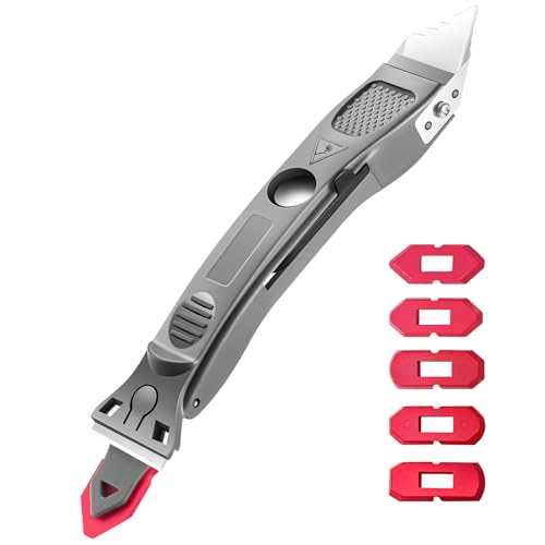 FOLAI Caulking Tool 3 in 1 Sealant Finishing Tool Bathtub Caulk with Stainless Head&5 Replace Silicone,Glass Glue Angle Scraper for Bathroom, Kitchen,Floor,Window,Sink Joint,Frames