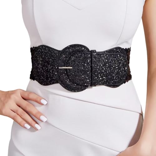 Women Wide Stretchy Waist Belts Sparkle Bling Sequin Elastic Cinch Belt for Dress2