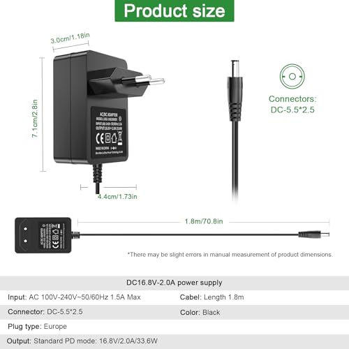 16.8V 2A Ladegerät für Massagepistole, kompatibel mit Slinger Bag, Hunter Douglas PowerView Shades Motorisierungs- und Steuerungssystem, für 14.4V wiederaufladbare Li-Ion Batterie Pack