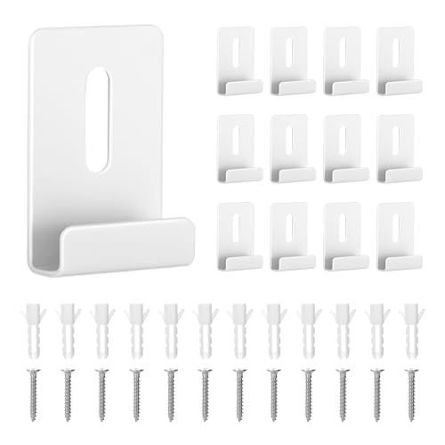 Image of 12 Pcs Metal Mirror Holder Clips Hanger Kit, Mirror Clips for Wall Mounting Holder Hanging with Screws Hooks, Frameless Mounting Hardware Heavy Duty Retainer for Tile Billboard Display(White)