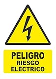 Hecho en España por SERIBAS Seribas Señal Peligro Riesgo Eléctrico, Cartel de PVC 0,7 mm A4 21 x 30 cm Tinta y Material Resistente Interiores y Exteriores