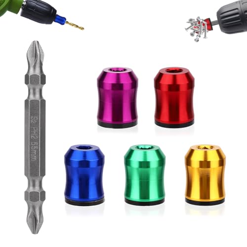 5pcs Strong Magnetic Screw Rings with 1 Double-Ended Screwdriver Bit Holder