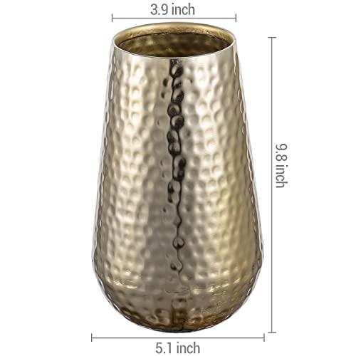 Mygift 9 Inch Tall Hammered Style Brass Tone Metal Flower Vase - Modern Cylindrical Floral Arrangement Display Decorative Centerpiece - Handcrafted In India #TOP4