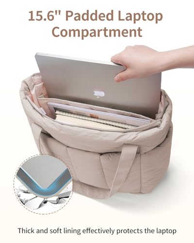 Image of Narwey Puffer Tote Bag for Women Girl, Puffy Travel Gym Shoulder Handbag