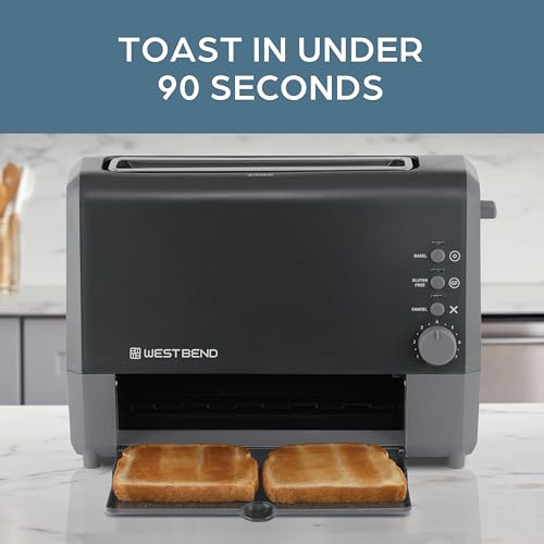 West Bend QuikServe Toaster, 2-Slice Wide-Slot Slide-Through Bread Toaster with Bagel and Gluten-Free Settings and Cool-Touch Exterior Fast Toasting, Includes Removable Serving Tray, 1400-Watts, Black by West Bend - Image 3