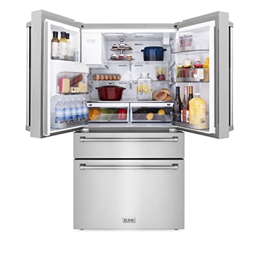 Zline 36" 21.6 Cu. Ft Freestanding French Door Refrigerator With Water And Ice Dispenser In Fingerprint Resistant Stainless Steel (Rfm-W-36) #TOP3