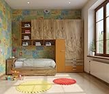 25 Kg MOBILFINO CAMERETTE Cameretta a Mezzo Ponte con Letto Estraibile e Ampio Armadio - Quercia e zolfo, Sinistra