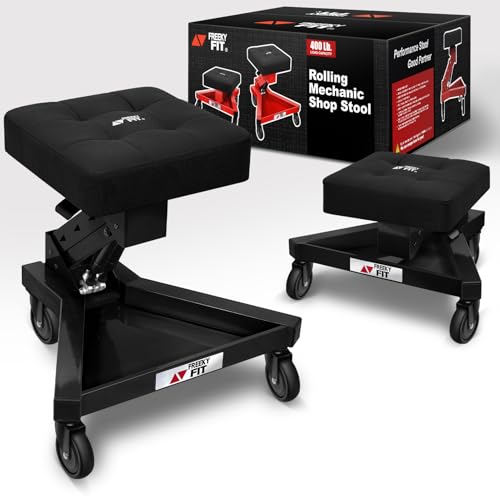 Image of Mechanic Stool with Wheels, Hydraulic Adjustable Shop Stool on Wheels, Garage Work Rolling Chair for Workshop, 400 LBS Capacity, 4 Inch Casters, 360 Swivel Casters Roller Chair, Black