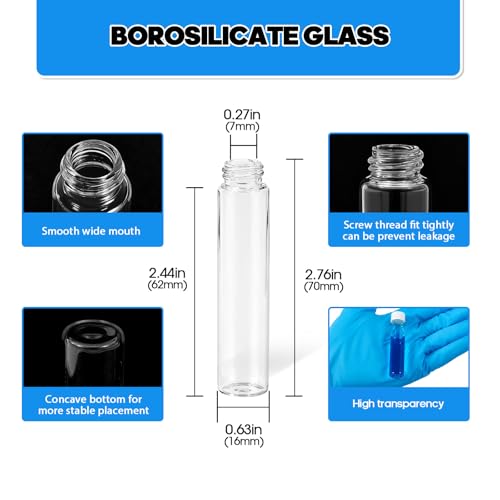 Cadbibe 7ml Clear Glass Vials with Screw Caps and Plastic Stoppers, 2 Dram Small Liquid Sample Vial, Leak-Proof Vial, 50PCS(White Cap) by Cadbibe - Image 3