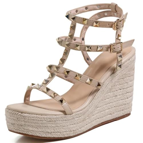 Women Platform High Heels Sandals Open Toe Studded Solid Color Wedges Runway Party Summer Shoes2