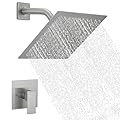 Homevacious Brushed Nickel Shower Faucet Set Single Function 8 Inch Square Rainfall Shower Head System Wall Mounted Stainless Steel Shower Combo Set Rough-in Valve Body Trim Included