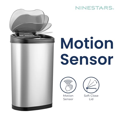 image for NINESTARS 13 Gallon Kitchen Trash Can, Automatic Touchless Motion Sens