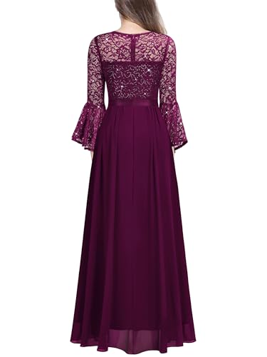 Image of Miusol Women's Formal Sparkle Sequin Lace Bell Sleeve Evening Party Maxi Dress