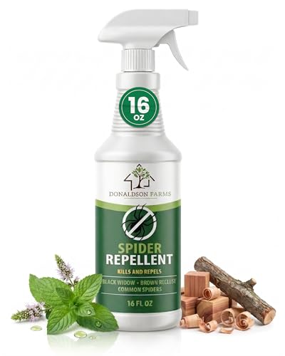 Donaldson Farms Spider Repellent Spray, Natural Formula with Peppermint and Cedarwood, Kills All Common Spiders, Black Widows and Brown Recluses, 16 FL OZ