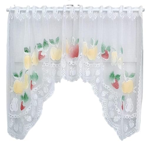 Cortinas de café de encaje blanco con borde festoneado elegante para cocina 2