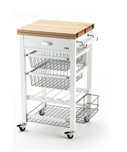 ARREDAMENTIITALIA Arredamenti Italia Carrito de Cocina GASTONE, Madera - Superficie Equipada - Extensible - Color: Blanco Ar-It il Cuore del Legno