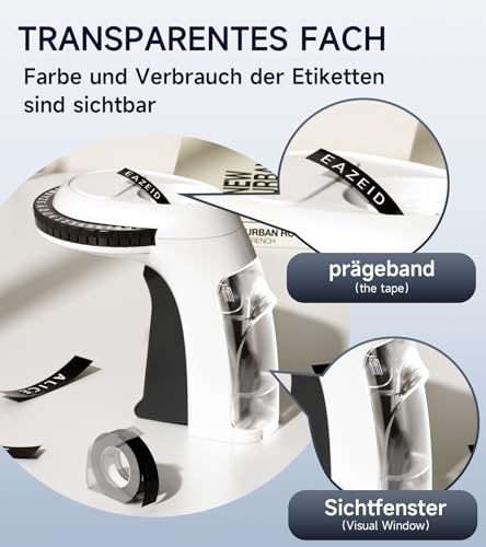 Prägegerät, Retro Beschriftungsgerät, Tragbares Etikettiergerät mit 3 Etikettenband (9mm x 3m), Geeignet für den Hausgebrauch, Basteln, Büro, Schule, Heimwerken, Kinder, Handheld, 50g - Schwarz