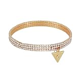 GUESS Bracciale elastico con strass dorati per le donne, regolabile, in metallo, strass, regolabile, in metallo, strass, Ajustable, Metallo, Strass