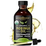 USDA Organic Moringa Oil - Highest Quality, Cold-Pressed, Unrefined, non-GMO - 4 Ounce Glass Bottle with Dropper - For Face, Body, and Hair - Food Grade for Oral Consumption