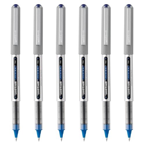 uniball Vision Rollerball Pen, Fine Point (0.7mm), Blue Ink, 6 Pens
