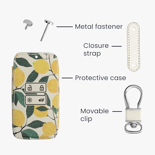 kwmobile Key Cover Compatible with Renault 4 Button Car Key Smart Key (only Keyless Go) - Faux Leather - Lemons Yellow/Green/Beige - Image 4