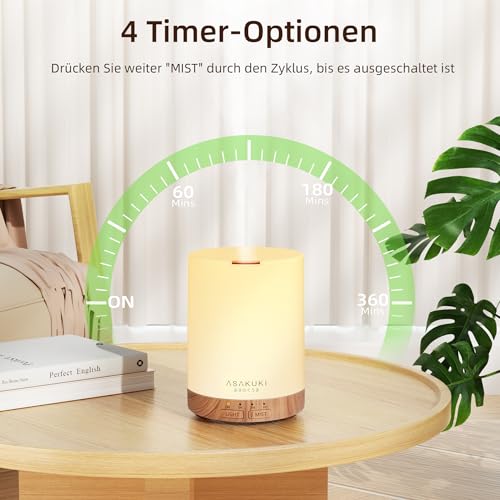 ASAKUKI Aroma Diffuser Ätherische Öle, 5 In 1 Ultraschall Aromatherapie Diffusor, Luftbefeuchter mit Timer, Abschaltautomatik bei Wasserlosem Zustand, Duftlampe Büro