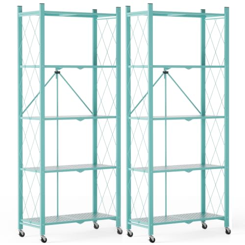Image of ALANNG 60.6 Inch Folding Bookshelf, 5 Tier Metal Bookcase and Bookshelves