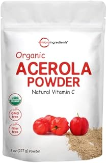 Micro Ingredients Pure Acerola Cherry Powder Organic, Natural Organic Vitamin C for Immune System Booster, 8 Ounce, Best Superfoods for Beverage, Smoothie and Drinks, Vegan Friendly, Brazil Origin