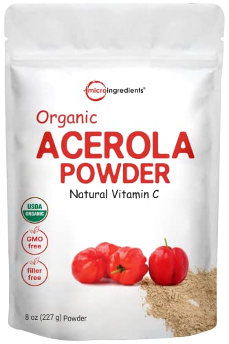 Pure-Acerola-Cherry-Powder-Organic-Natural-Organic-Vitamin-C-for-Immune-System-Booster-8-Ounce-Best-Superfoods-for-Beverage-Smoothie-and-Drinks-Vegan-Friendly-Brazil-Origin