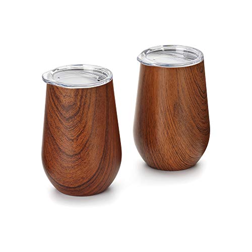Outset Wood Grain Pattern Wine Tumbler with Lid, 12 oz, Set of 2 - //coolthings.us
