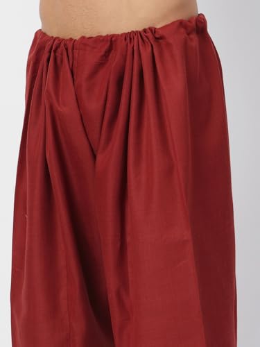 Image of Men's Traditional Pathani Kurta Salwar Set, Red, Long Sleeve, Collared Neck, Cotton Blend, Ethnic Wear