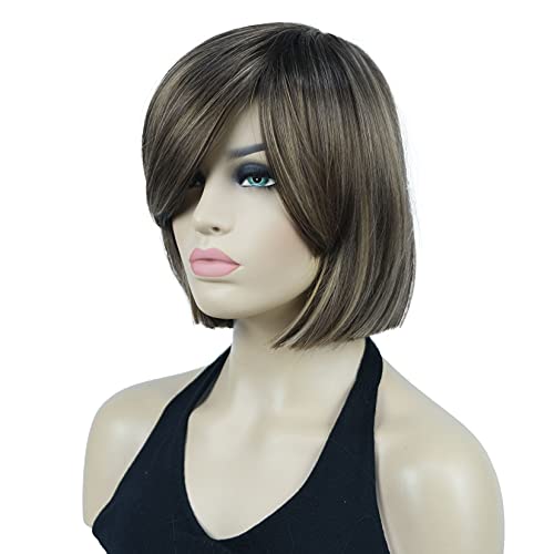 Lydell 8" Straight Short Wigs Bob Hair with Bangs Cute Central Dot Top Heat Resistant Synthetic Wigs (L8-124 Brown Mix) - Image 3