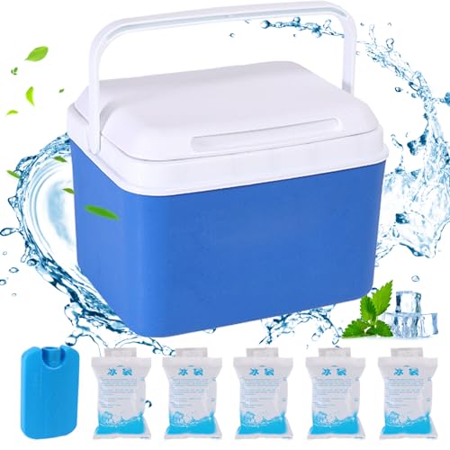 Mini refrigerador, 5qt Aislado pequeño Fresco Duro, Cofre de Hielo pequeño portátil con manijas, Mini lonchera para Acampar en la Playa, Cofre de Hielo Azul