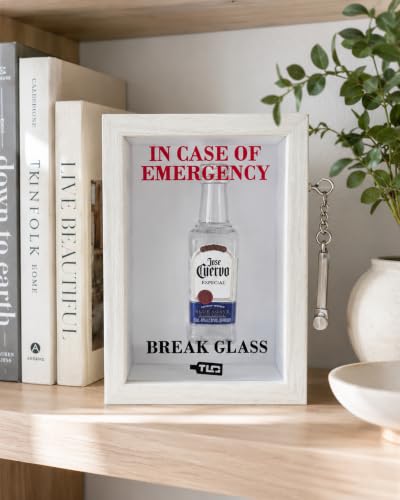 in Case of Emergency Break Glass - Deluxe 3D Display Box for Miniature Liquor Bottle with Real Glass Front (White)
