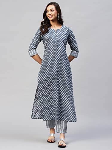 Image of ANNI DESIGNER Cotton Blend Women Kurta Pant Set