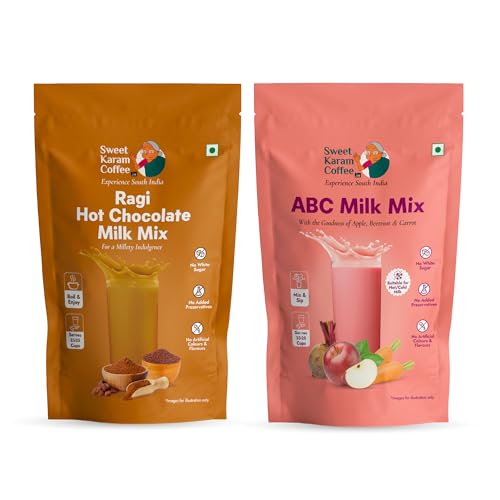 Image of Sweet Karam Coffee ABC & Ragi Hot Chocolate Milk Mixes - Pack of 2(250g Each) | No Preservatives | Natural Superfood with Cane Jaggery | Rich in Fiber & Vitamins | Perfect drink for Kids & Adults